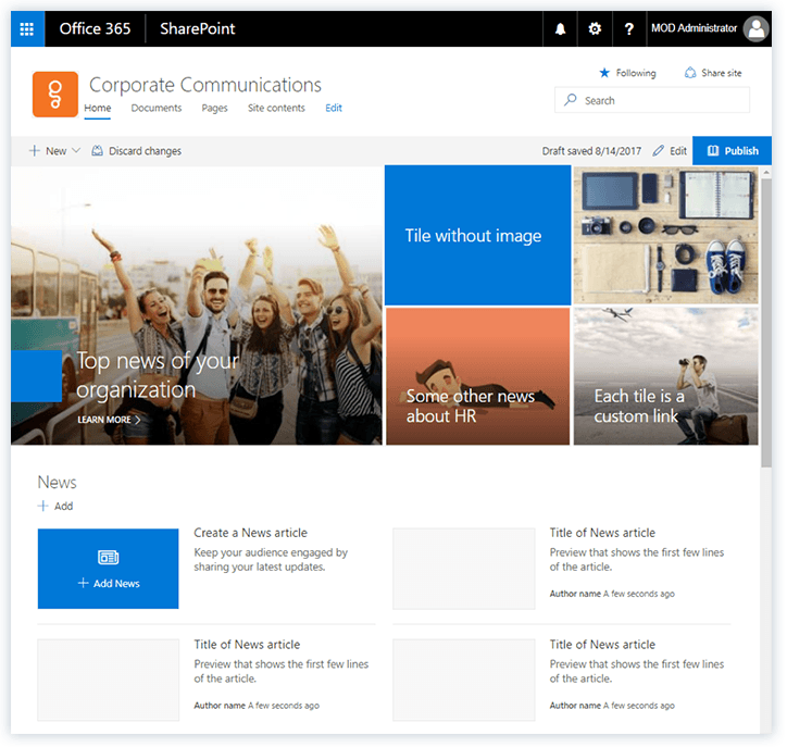 Microsoft Sharepoint Communication Site